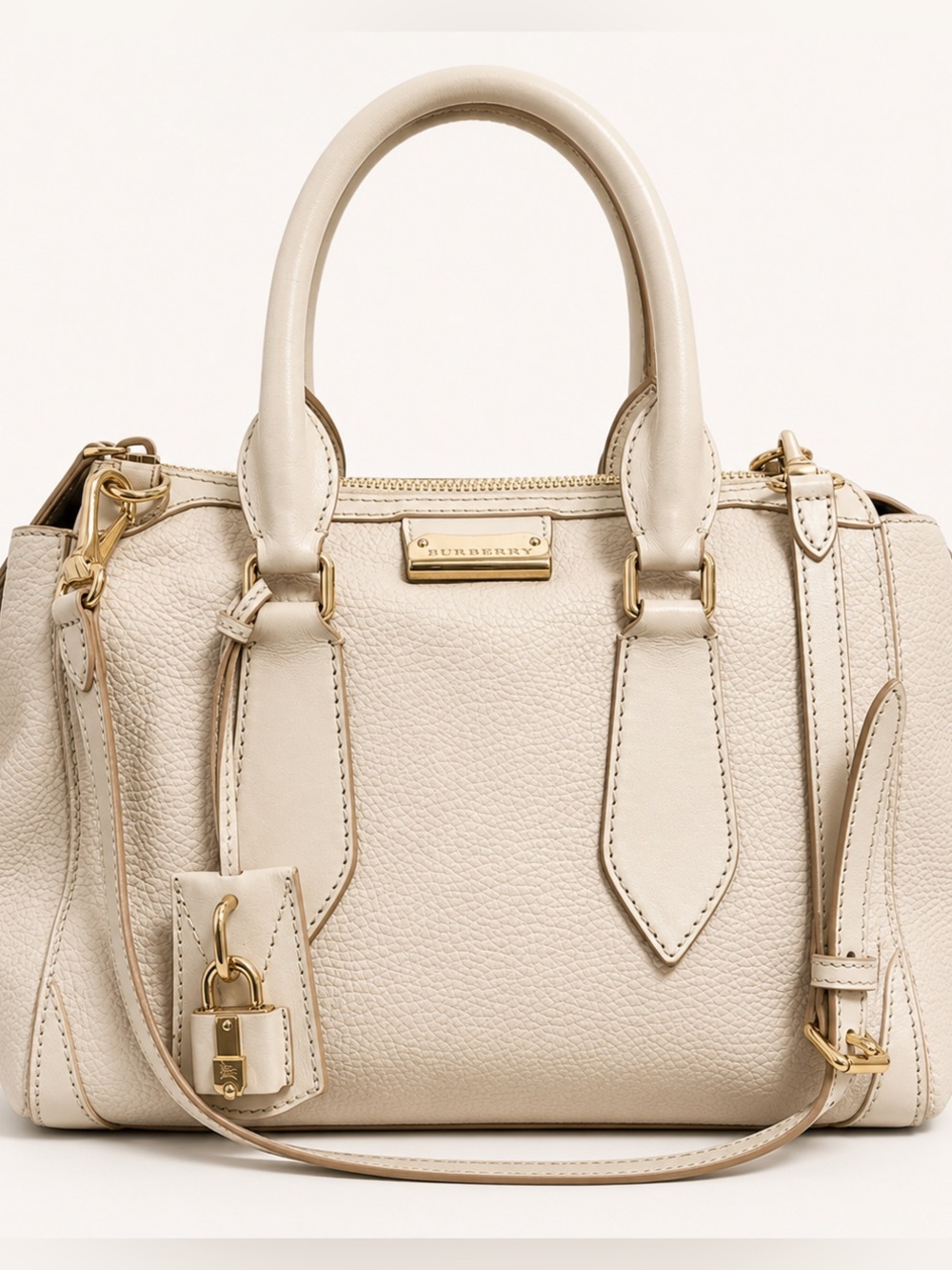 Burberry Cream Leather Bowling Satchel Crossbody Entrupy Authenticated
